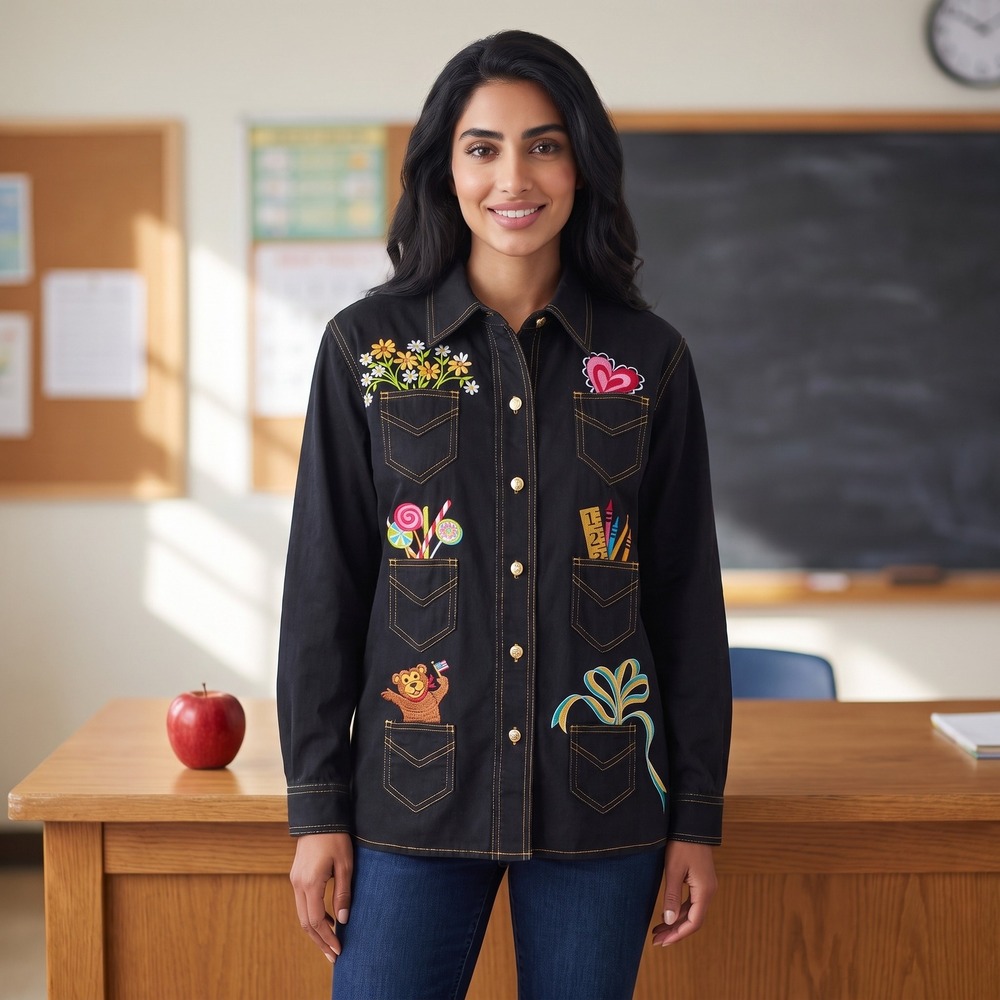Bobbie Mackie Wearable Art‎ Shirt Womens M Black Teacher Whimsical Kidcore